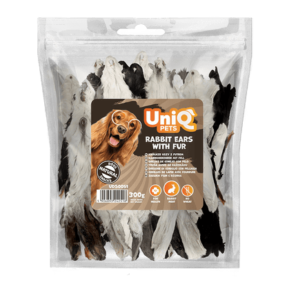 UniQ poslastice za psa, 1 kg, zečje uši sa krznom