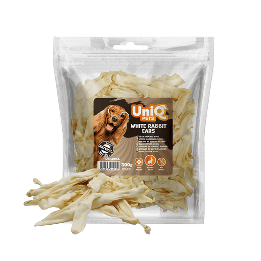 UniQ poslastice za pse, 300g, bele zečje uši