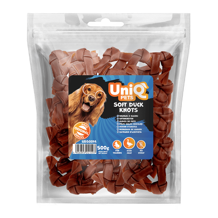 UniQ poslastice za pse, 500g, mekani čvorovi od pačetine