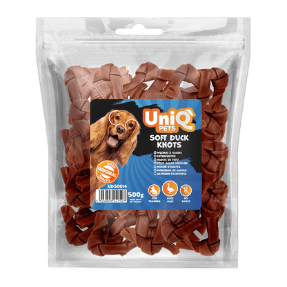 UniQ poslastice za pse, 500g, mekani čvorovi od pačetine