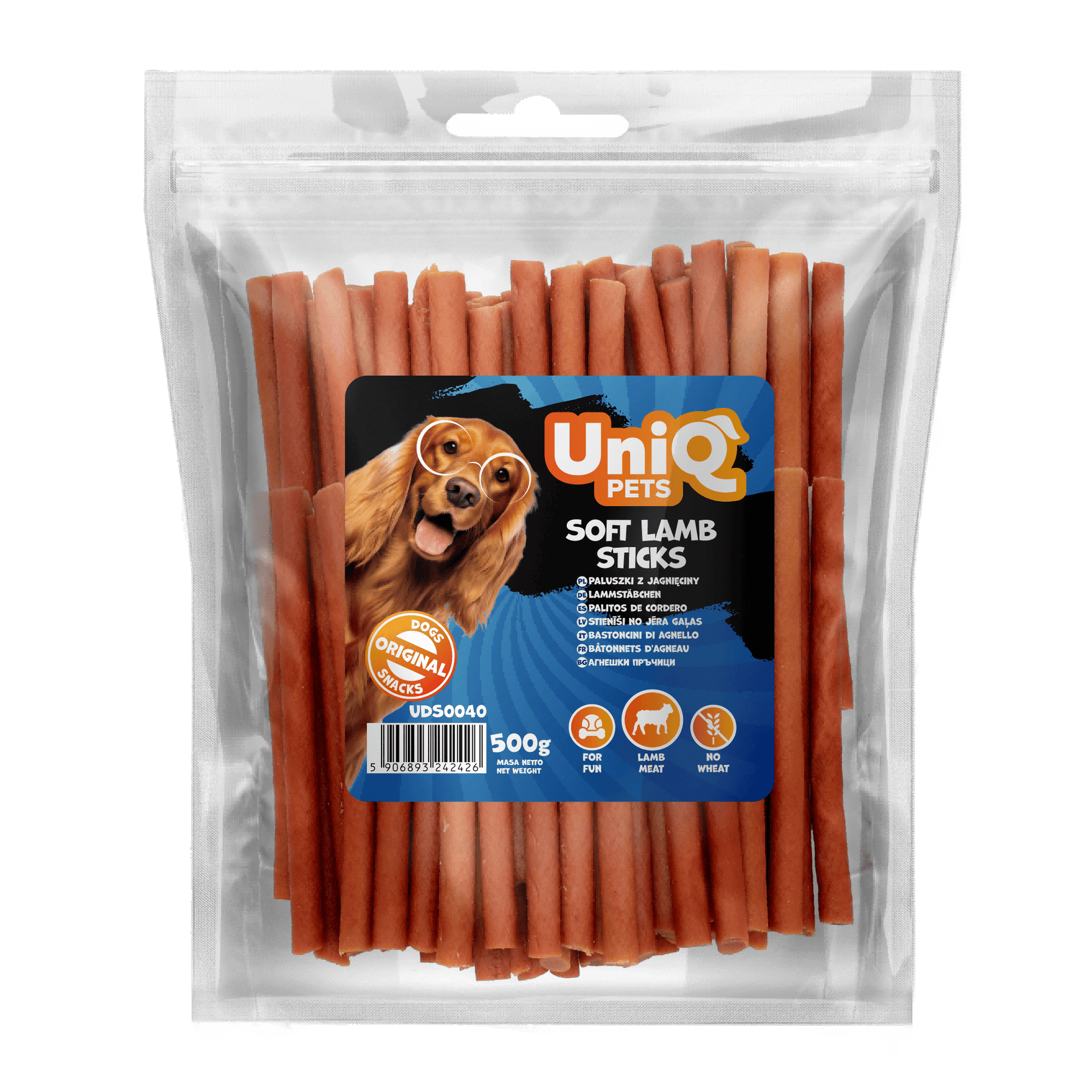 UniQ poslastice za pse, 500g, mekani štapići od jagnjetine