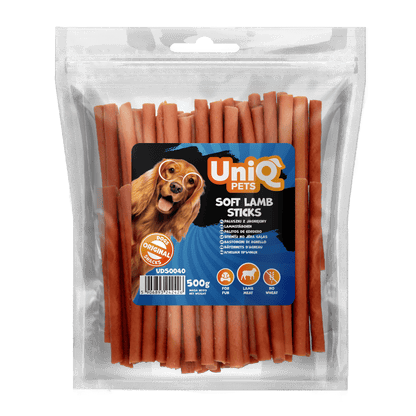 UniQ poslastice za pse, 500g, mekani štapići od jagnjetine