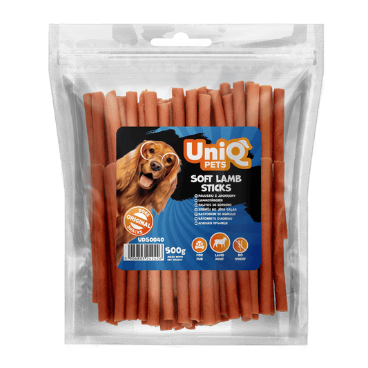 UniQ poslastice za pse, 500g, mekani štapići od jagnjetine