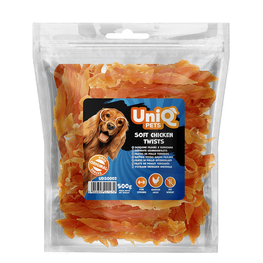 UniQ poslastice za pse, 500g, mekani spirali od piletine
