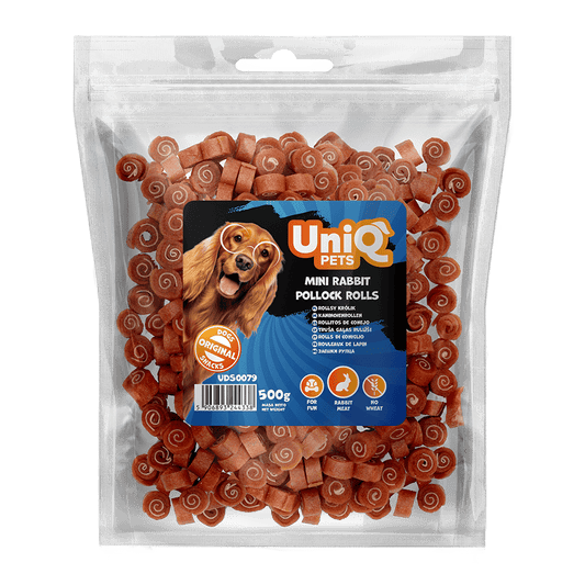 UniQ poslastice za pse, 500g, rolnice od zečetine i bakalara