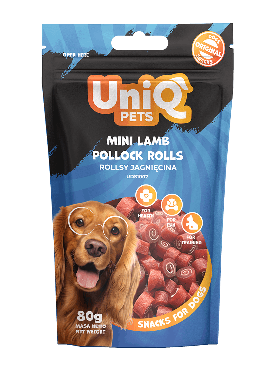 UniQ poslastice za pse, 80g, rolnice sa jagnjetinom i bakalarom