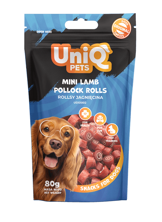 UniQ poslastice za pse, 80g, rolnice sa jagnjetinom i bakalarom