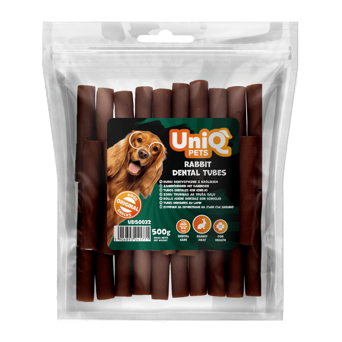 UniQ poslastice za pse, 500g, sendvič dentalne cevi sa zečetinom
