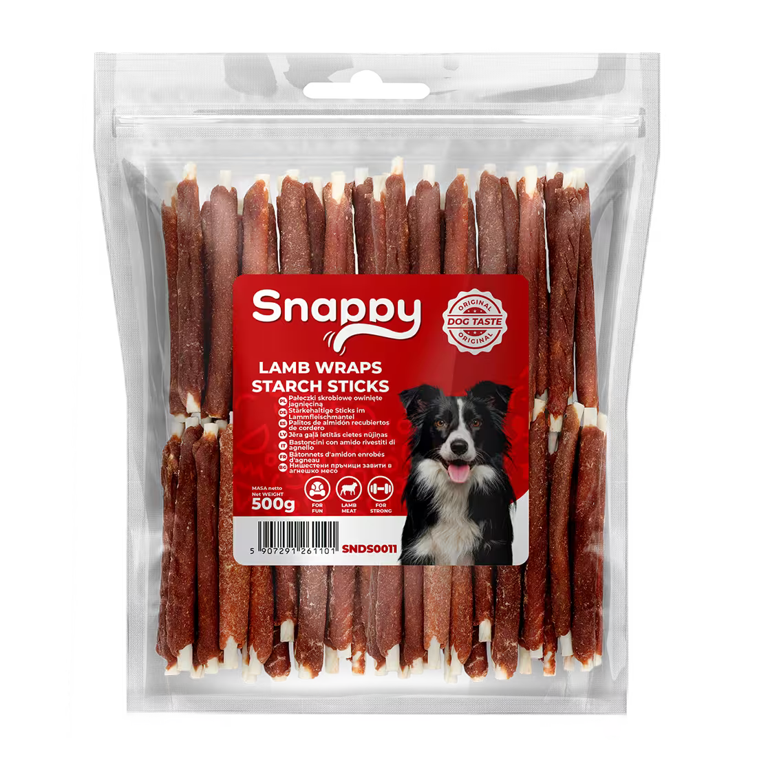 SNAPPY poslastice za pse, 500g, štapići od skroba obmotani jagnjetinom