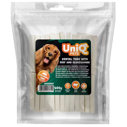 UniQ poslastice za pse, 500g, dentalne cevi od govedine i glukozamina