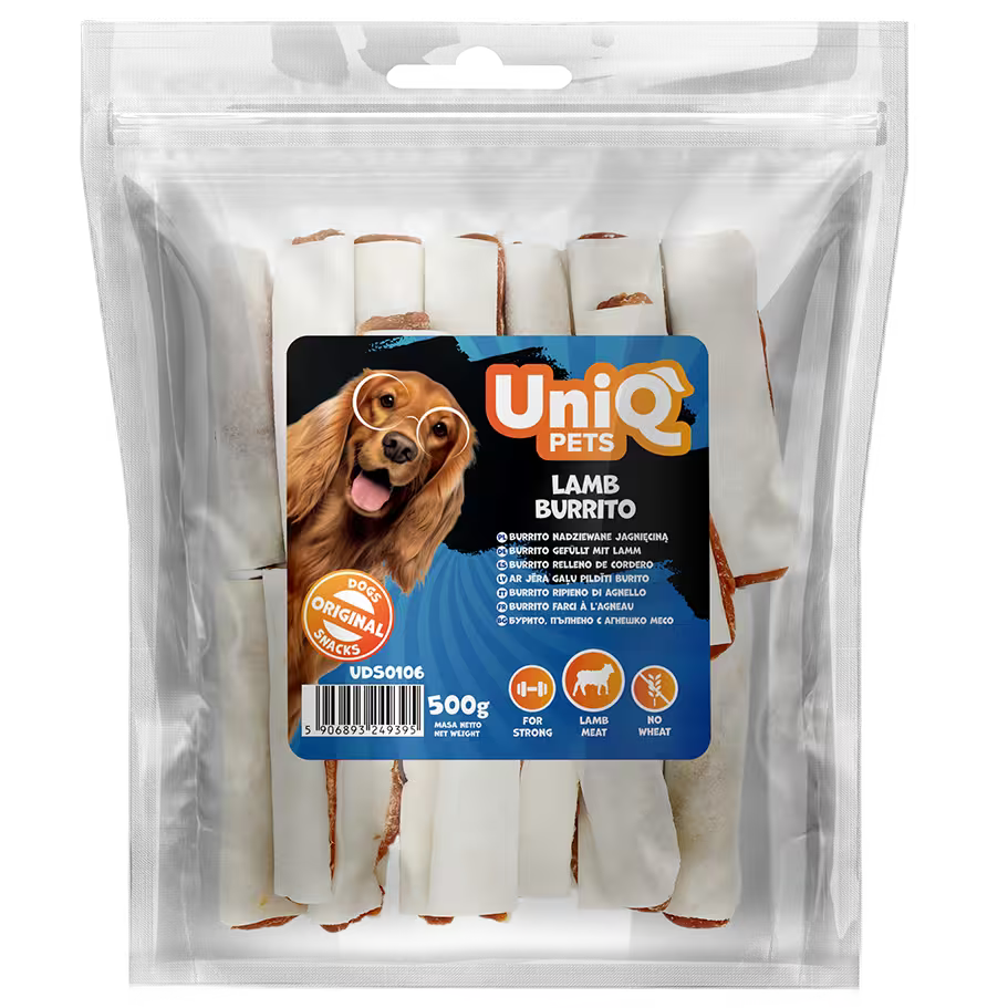 UniQ poslastice za pse, 500g, burito od jagnjetine