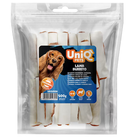 UniQ poslastice za pse, 500g, burito od jagnjetine