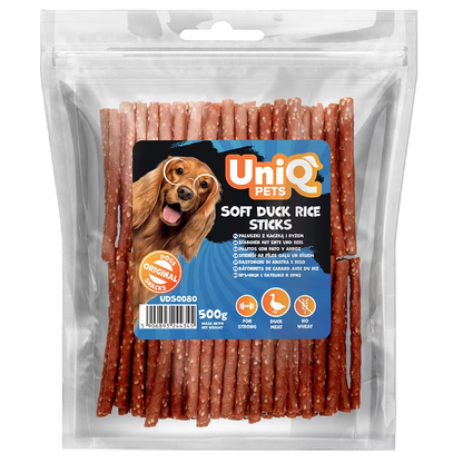 UniQ poslastice za pse, 500g, štapići od pačetine i pirinča