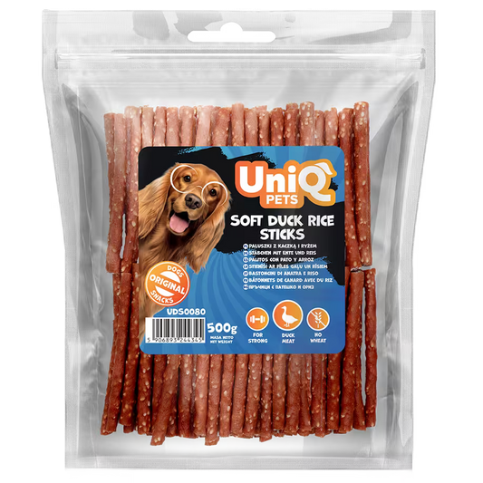 UniQ poslastice za pse, 500g, štapići od pačetine i pirinča