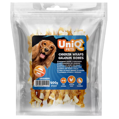 UniQ poslastice za psa, 500g, piletina obmotana sa kalcijum kostima