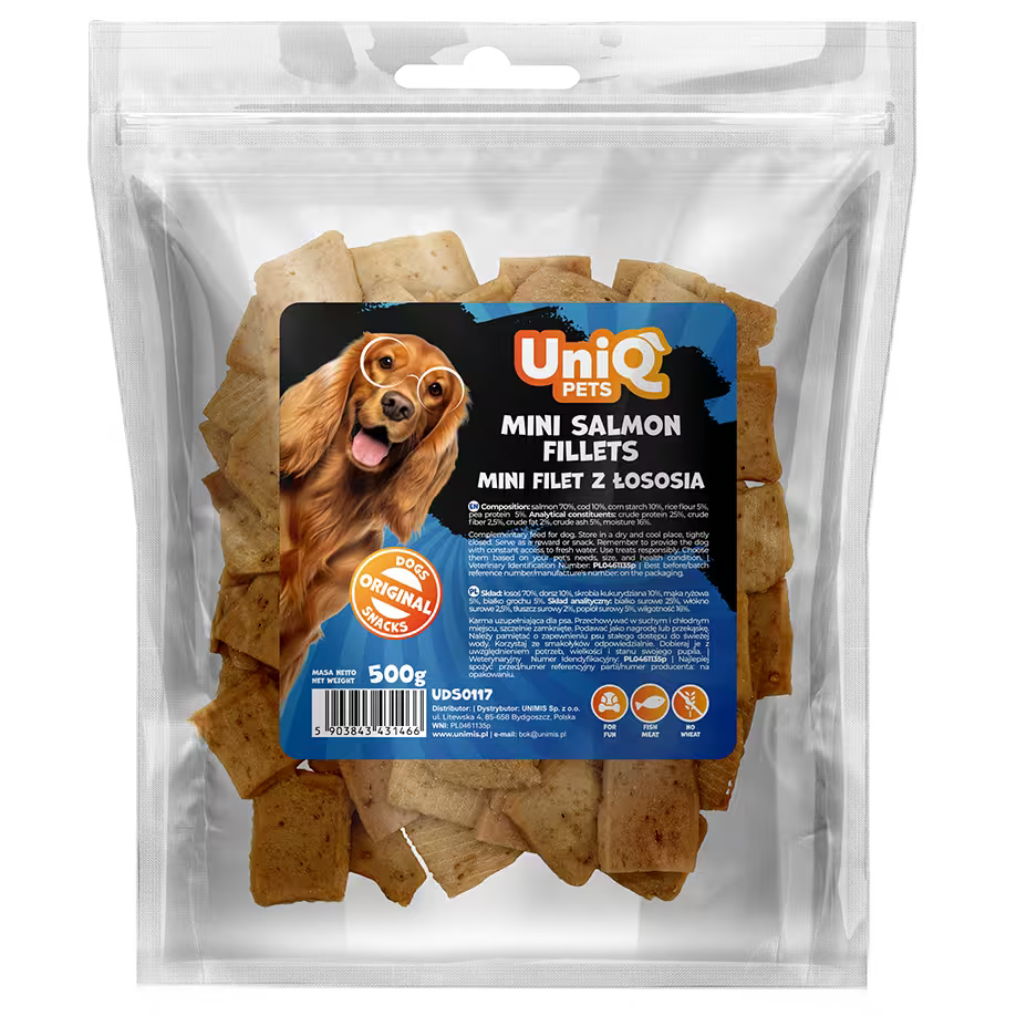 UniQ poslastice za pse, 500g, fileti od lososa