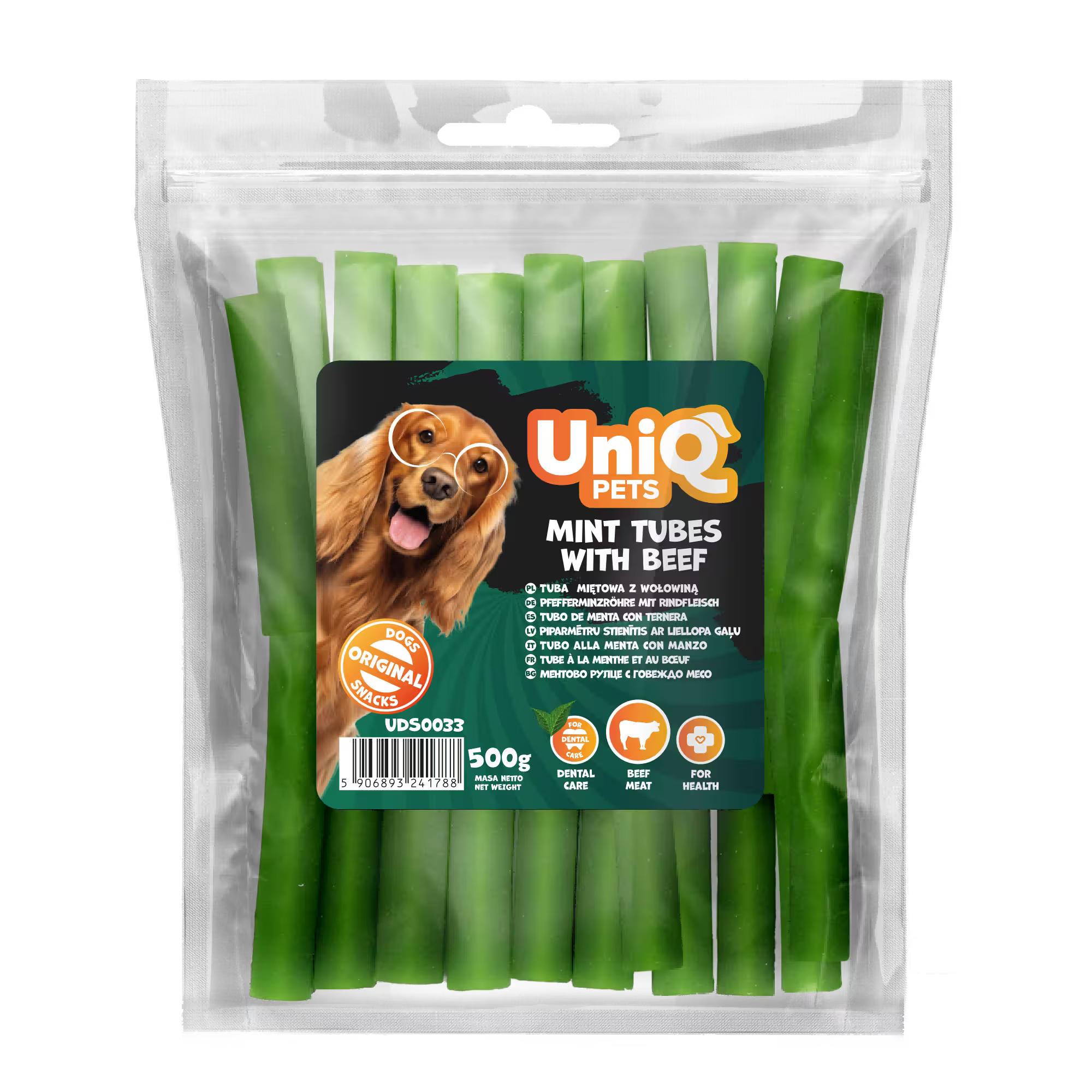 UniQ poslastice, 500g, mint cevi od govedine