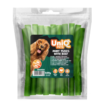 UniQ poslastice, 500g, mint cevi od govedine