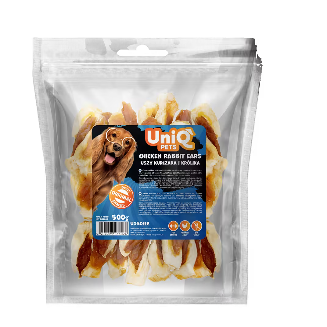 UniQ poslastice za pse, 500g, zečje uši sa piletinom