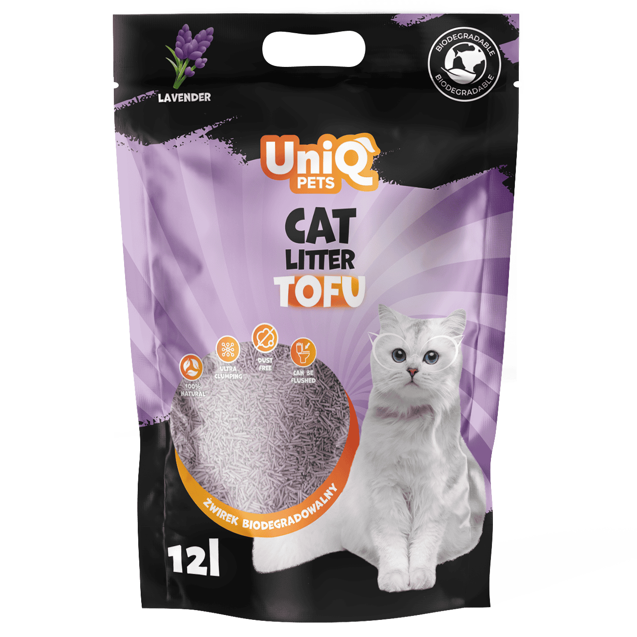UniQ tofu biorazgradivi posip za mačke, 5kg / 12L, lavanda