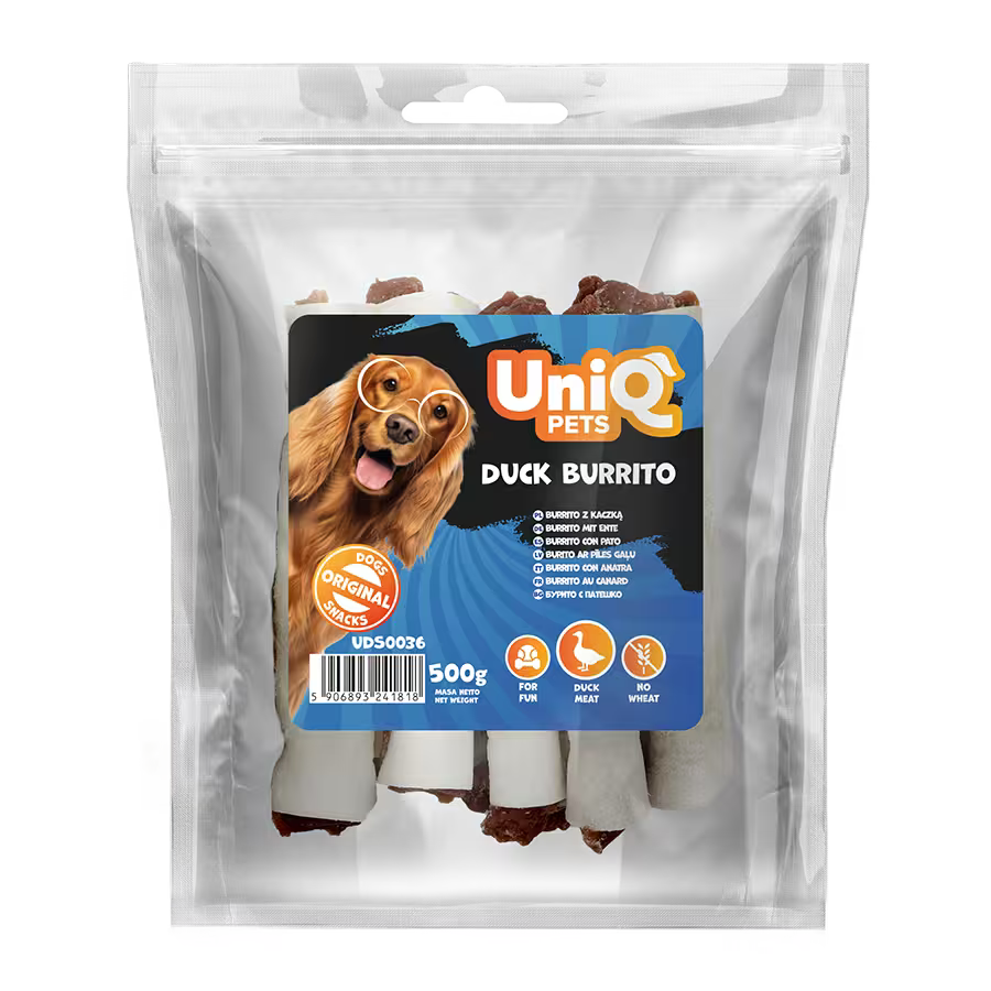 UniQ poslastice za psa, 500 g, burito od pačetine