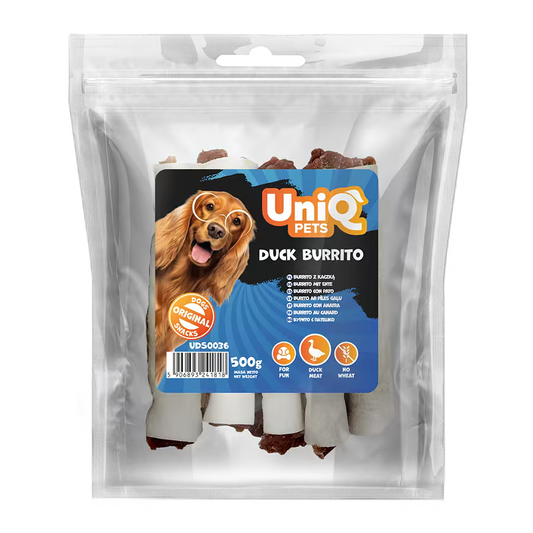 UniQ poslastice za psa, 500 g, burito od pačetine