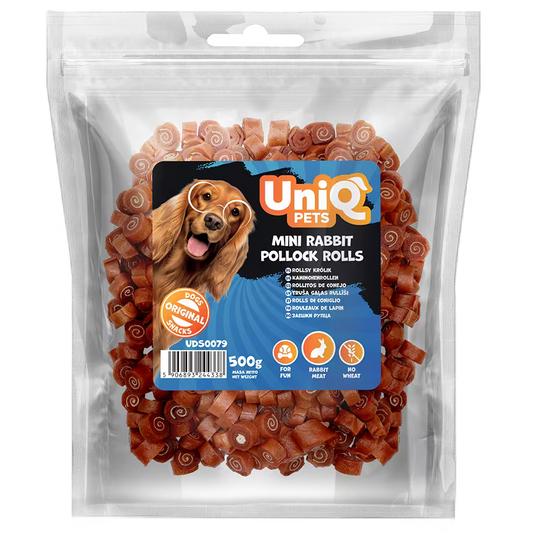 UniQ poslastice za pse, 500g, rolnice od zečetine i bakalara