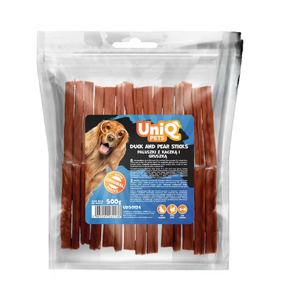 UniQ poslastice za pse, 500g, štapići od pačetine i kruške