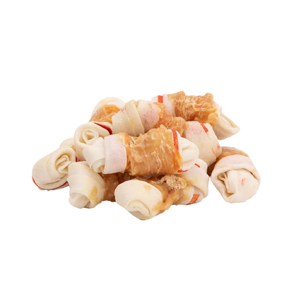 UniQ poslastice za pse, 500g, vezana kost od sirove kože sa rolnicama od piletine (7cm)