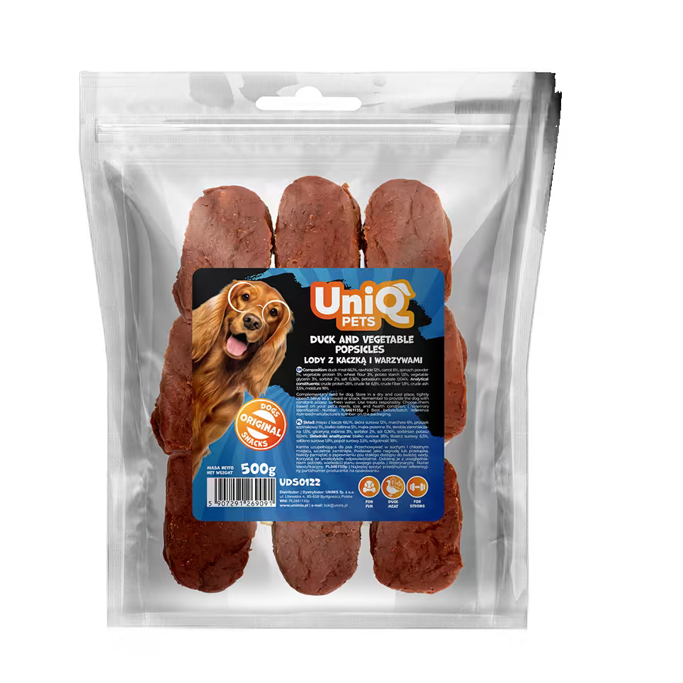UniQ poslastice za pse, 500g, sladoledi od pačetine i povrća
