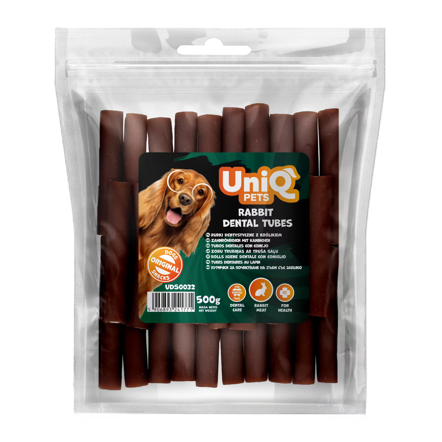 UniQ poslastice za pse, 500g, dentalne cevi od zečetine