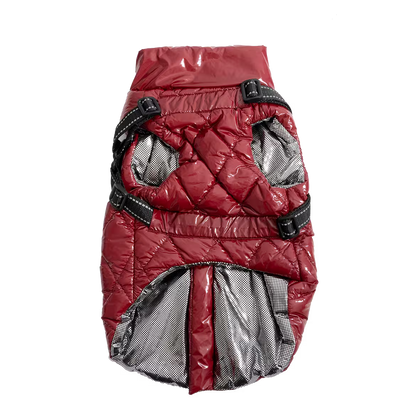 UniQ odeća za kućne ljubimce, PU zimski prsluk sa ugrađenim pojasom i reflektujućim detaljima, crvena