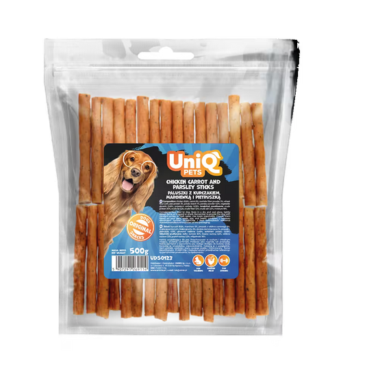 UniQ poslastice za pse, 500g, štapići od piletine, šargarepe i peršuna