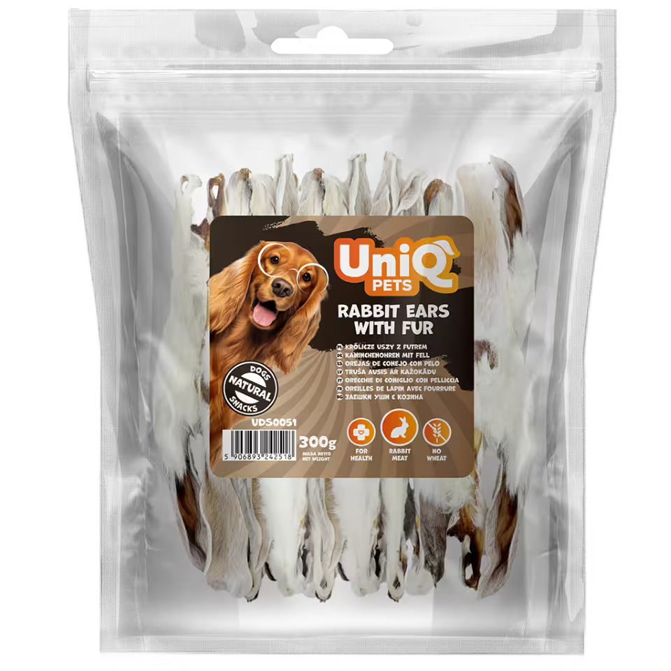 UniQ poslastice za psa, zečje uši sa krznom