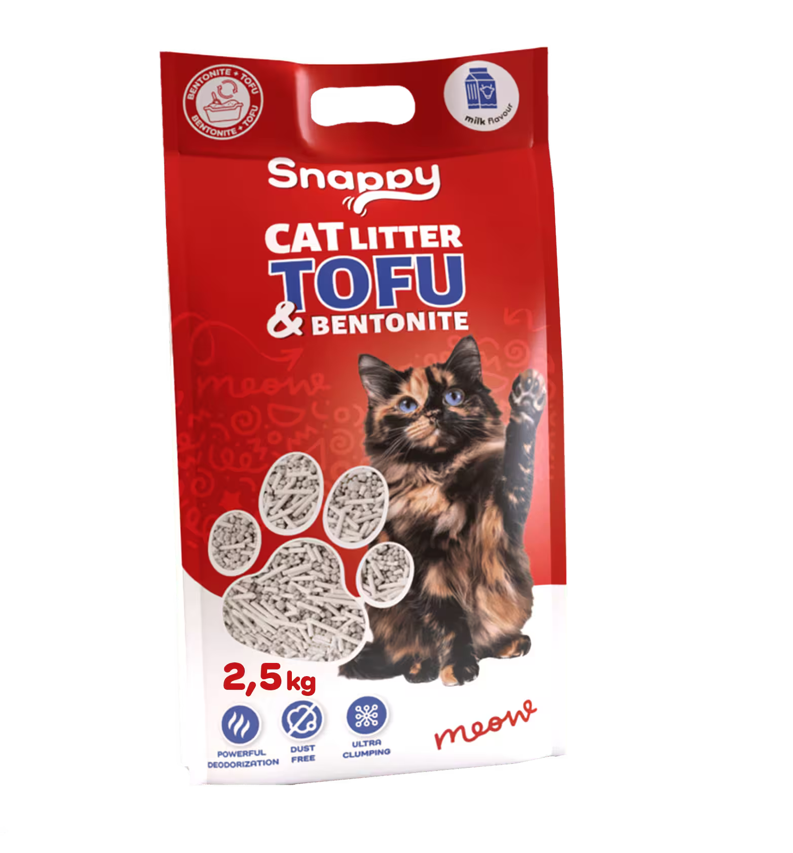 SNAPPY posip za mačke, Tofu & Bentonit Miks 2,5kg (Mleko)