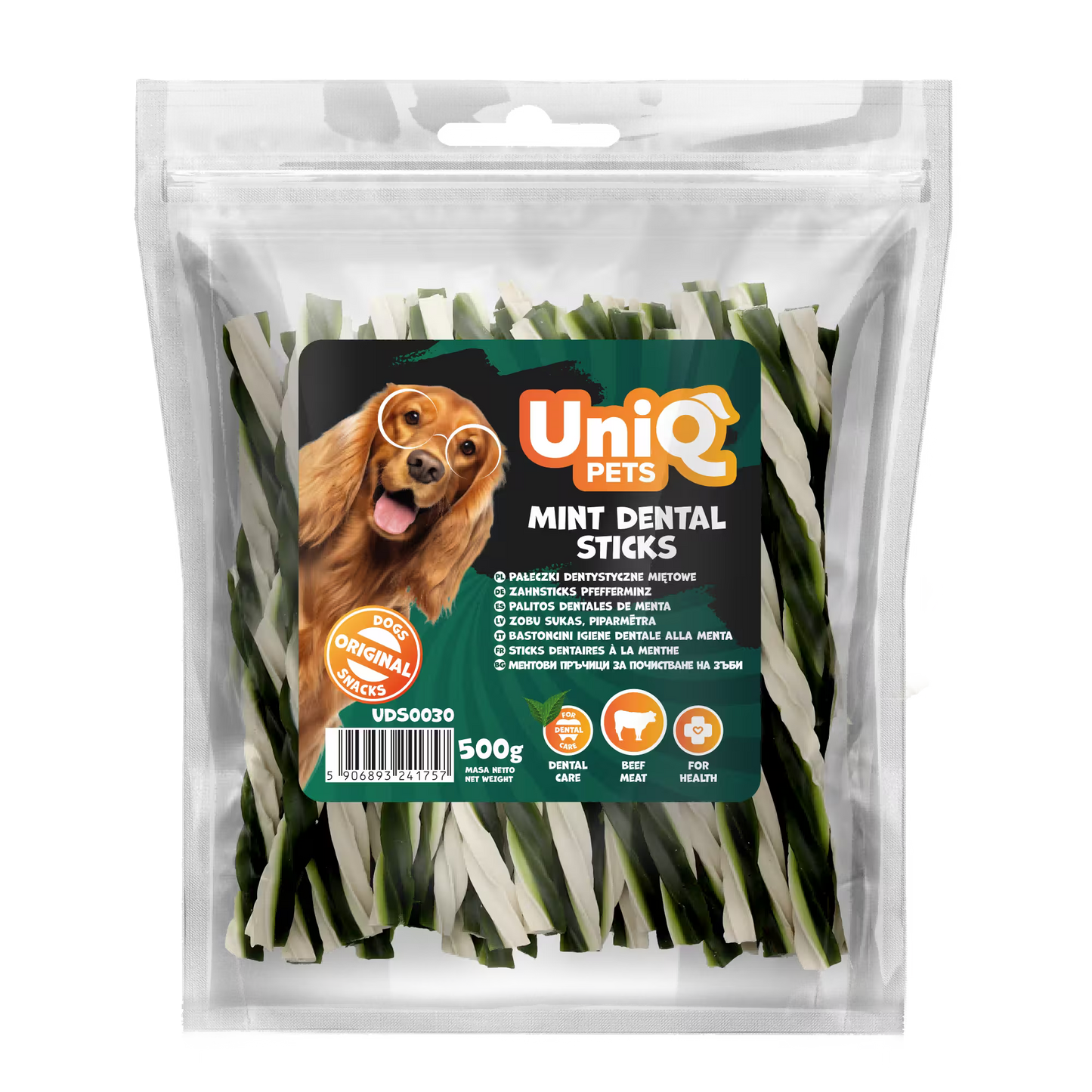 UniQ poslastice za pse, 500g, dentalni štapići sa mentom