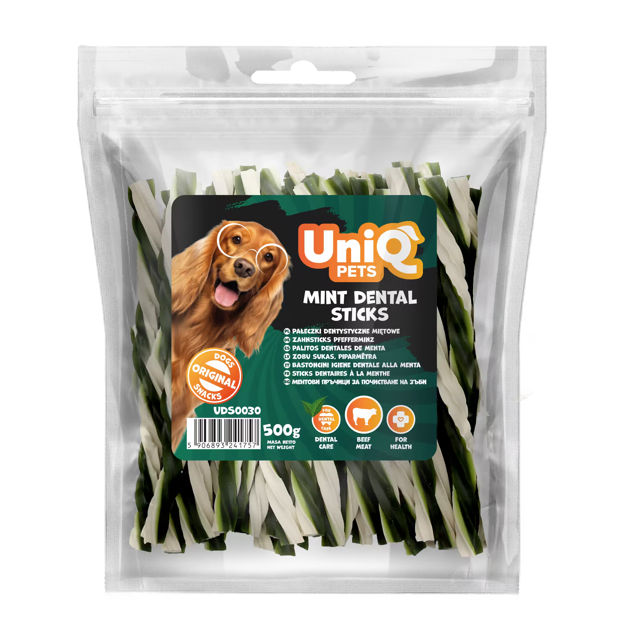 UniQ poslastice za pse, 500g, dentalni štapići sa mentom