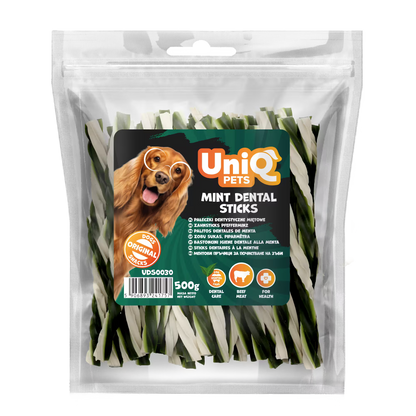 UniQ poslastice za pse, 500g, dentalni štapići sa mentom